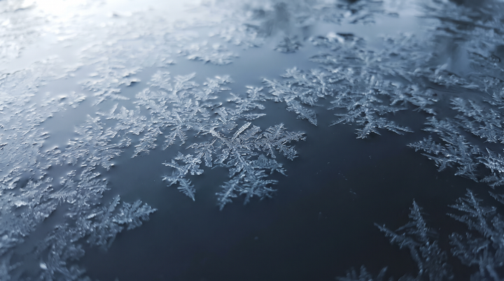 Ice crystals forming on dark water