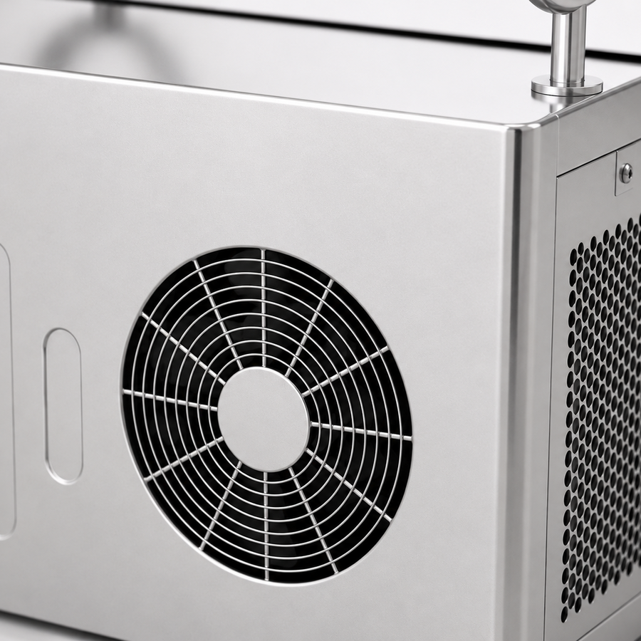 Norge N-02 ice bath, close-up of the brushed stainless steel
