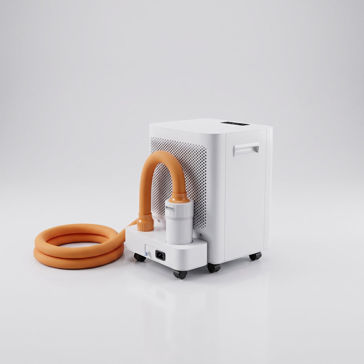 Norge N-03 in White with its in-line filter canister and coiled hose