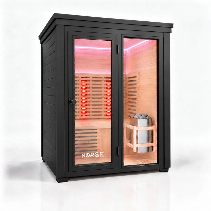 Stillhet Outdoor 2-Person Hybrid Sauna, angled