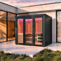 Stillhet Outdoor 4-Person Hybrid Sauna on a terrace